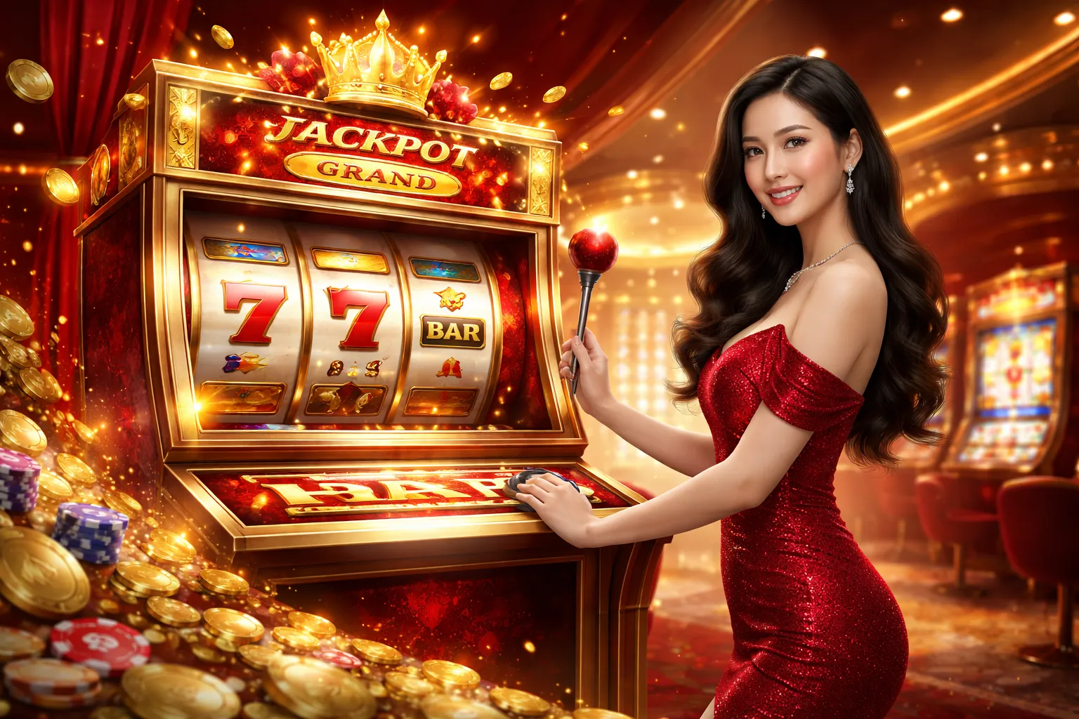 Hình ảnh game Nổ hũ với biểu tượng tiền vàng và jackpot lớn tại Sumvip Club